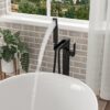 Freestanding Bathtub Faucet With Waterfall Tub Filler And Hand Shower - Matte Black - Image 5