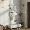 Floating Makeup Vanity With Big Mirror, Wall Mounted Storage Vanity With Drawers, Pockets & Hooks, Space Saving Decorative Home Organizer - White - Image 11