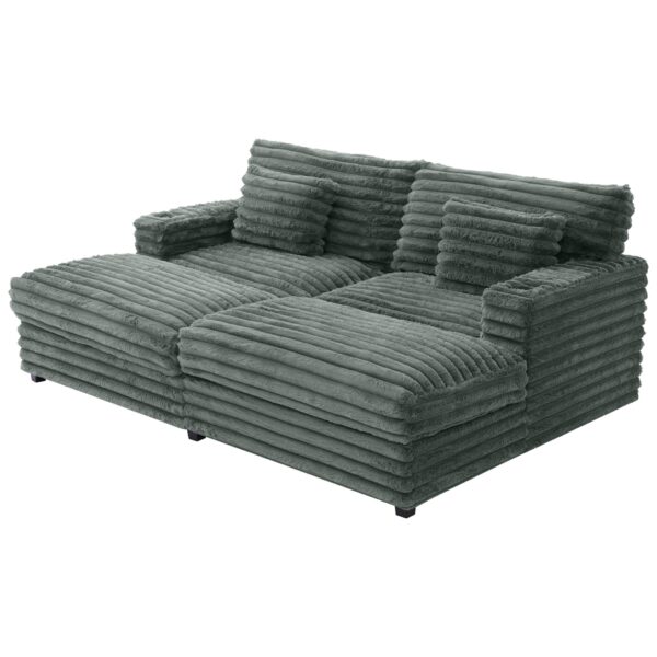 Oversized Double Chaise Lounge Sofa Bed Cloud Couch Upholstered Sleeper Sofa Daybed With 2 Supportive Pillows, USB Ports And Cup Holders - Dark Gray