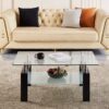 Modern Tempered Glass Coffee Table With 2 Layers And Waterfall Edges For Living Room - Transparent - Image 4