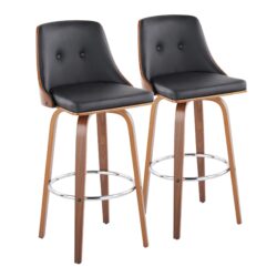Gianna - Mid-Century Modern Fixed Height Barstool With Swivel And Round Footrest (Set of 2) - Black / Walnut