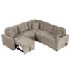 L-Shape Sofa Bed Pull-Out Sleeper Sofa With Wheels, USB Ports, Power Sockets For Living Room - Khaki - Image 19