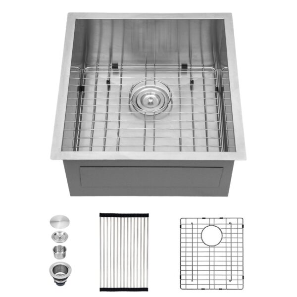 19" Undermount Kitchen Sink 16Gauge 9" Deep Single Bowl Basin - Brushed Nickel
