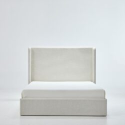Carmen - King Upholstered Wingback Bed Frame With High Headboard - Ivory