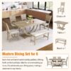 Topmax - 6 Piece Wood Half Round Dining Table Set Kitchen Table Set With Long Bench And 4 Dining Chairs, Modern Style - Natural - Image 6
