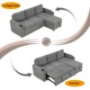 L Shaped Convertible Sofa Bed With Storage, Cup Holders, USB Ports Chenille - Gray - Image 5