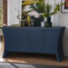 Refined Industrial 4 Door Credenza With Wooden Arc Legs & Bronze Clasps, Advanced Storage Design - Navy Blue - Image 2