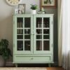 Buffet Cabinet With Double Glass Doors And Drawer, Storage Sideboard Cupboard - Green - Image 25