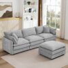 Contemporary Modular Sectional Sofa Shaped Couch Set With Movable Ottoman Chenille - Gray - Image 4