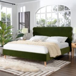 Stockholm - King Modern Wavy Headboard Platform Bed - Olive Green