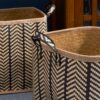 Square Palm Leaf Woven Wicker Storage Basket With Handles (Set of 2) - Back / Brown - Image 7