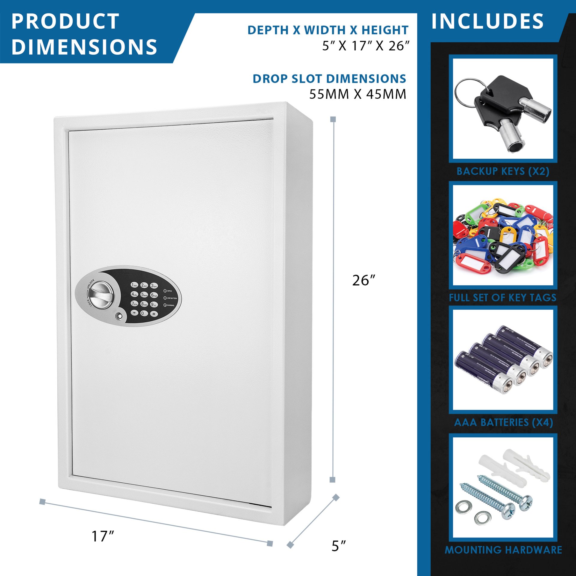 144 Keys, Key Cabinet Digital Keypad Wall Safe - White - Image 3