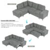 Versatile L Shaped Sofa Bed With Storage, Cup Holders, USB Ports Chenille - Gray - Image 5