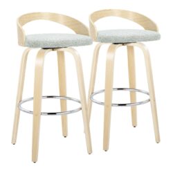 Grotto - Contemporary Fixed Height Barstool With Swivel With Round Footrest (Set of 2) - Natural / Light Green