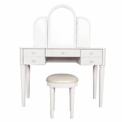 Mirrored Vanity With LED Light, Makeup Vanity Table Set With Adjustable Lighting And Storage - Antique White
