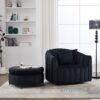 Oversized Swivel Barrel Accent Chair And Ottoman Set With Storage - Black - Image 7
