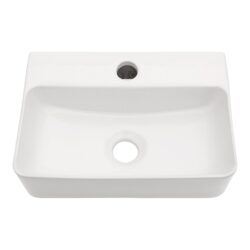 Modern Ceramic Rectangular Wall Mount Bathroom Sink With Single Faucet Hole - White