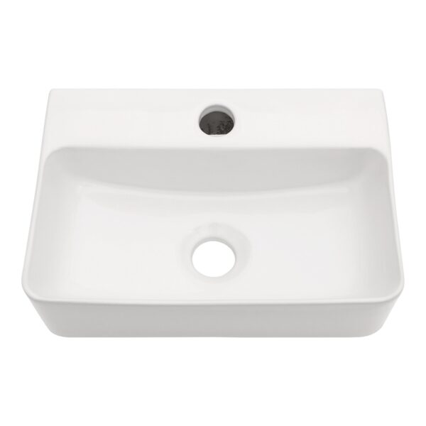 Modern Ceramic Rectangular Wall Mount Bathroom Sink With Single Faucet Hole - White