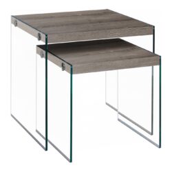 Accent Nesting Table Clear Tempered Glass For Living Room (Set of 2) - Taupe