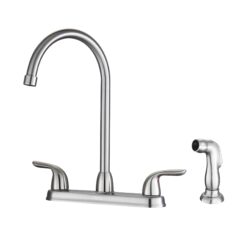 Kitchen Sink Faucet With 2 Handles And Pull Out Side Sprayer, 4 Hole Installation - Brushed Nickel