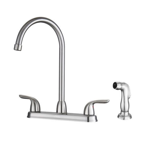 Kitchen Sink Faucet With 2 Handles And Pull Out Side Sprayer, 4 Hole Installation - Brushed Nickel
