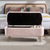 Storage Ottoman Bench For End Of Bed Gold Legs, Modern Gray Faux Fur Entryway Bench Upholstered Padded With Storage For Living Room Bedroom - Pink - Image 7