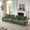 Modern 4 Seater Corduroy Sofa With USB Ports, Hidden Storage Arms, Flip Top Cup Holders - Green - Image 5