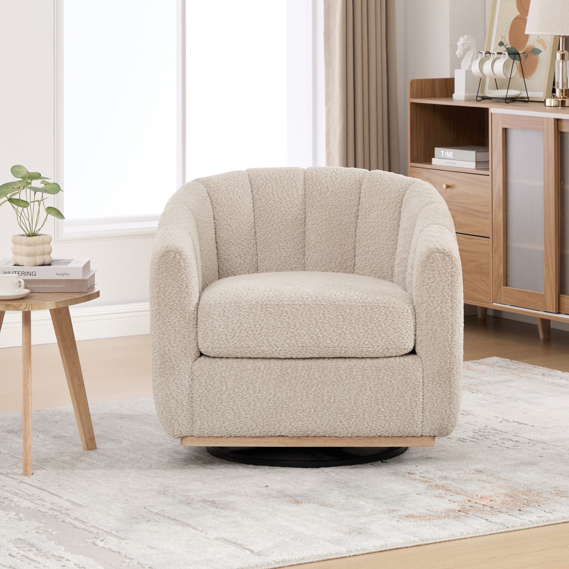 360° Swivel Pumpkin Shape Club Armchair - Wheat - Image 6
