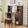 Modern Elegance Makeup Vanity Desk With Adjustable Lighted Mirror Storage Shelves Drawer And Cabinet - Walnut - Image 11