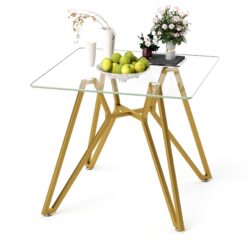 Modern Glass Dining Table With Metal Legs For 2 4 People - Gold