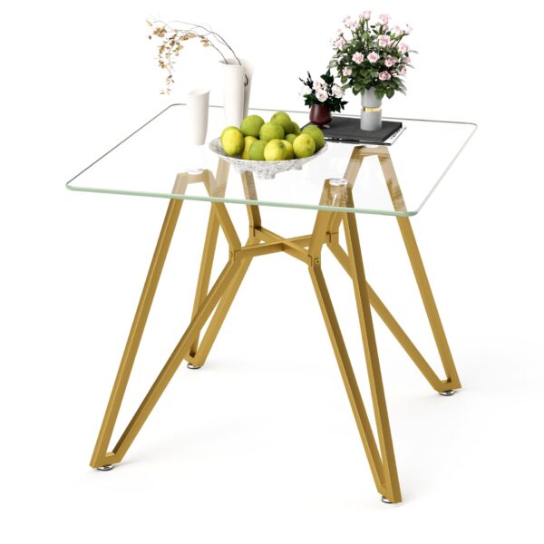 Modern Glass Dining Table With Metal Legs For 2 4 People - Gold