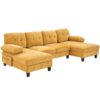 Modern U Shaped Sectional Sofa With Dual Chaise Lounges, Storage Pockets And Armrest Pillows - Yellow - Image 12