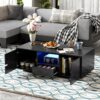 Modern High Glossy Rectangle Coffee Table, Accent Furniture With 16 Color LED Lights For Living Room - Black - Image 5