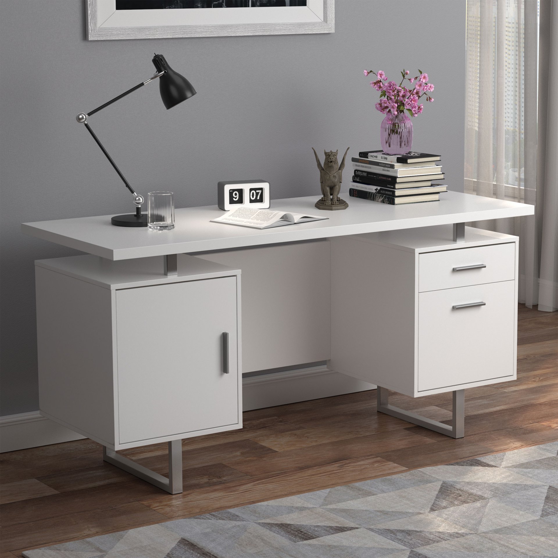 2 Drawer Computer Desk High Gloss Home Office - White - Image 4
