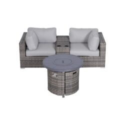 4 Piece Seating Group With Cushions And Fire Pit Wicker - Gray Mix