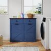 Double Tilt Out Trash Cabinet For 20 Gallon Trash Cans, Barn Door Laundry Sorter Cabinet - Antique Navy Blue - Image 20