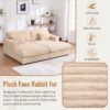 Upholstered Oversized Double Chaise Lounge Sofa With USB Ports And Cup Holders - Champagne - Image 6