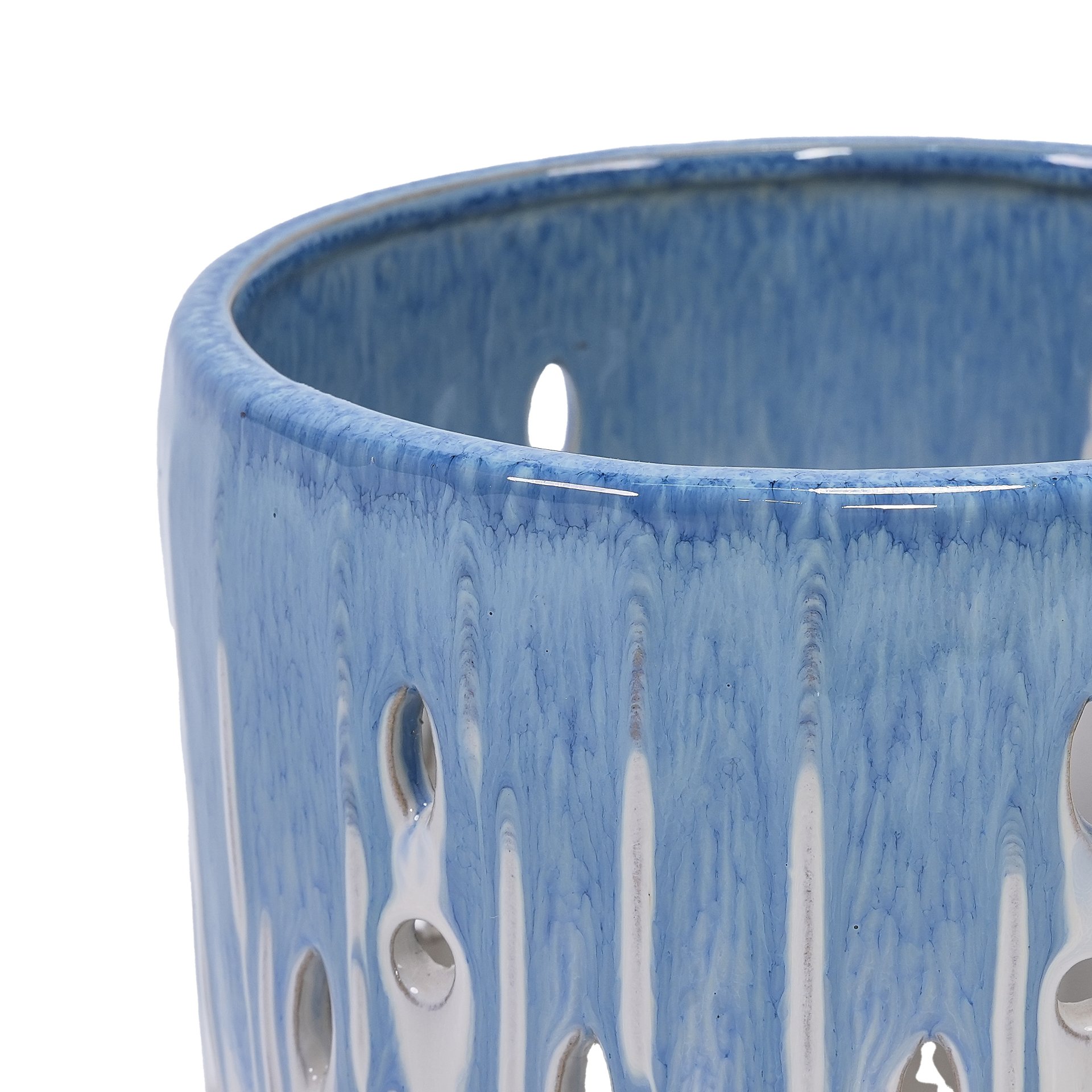 Ceramic Flowerpot With Drainage Hole, 8" Planter For Patio, Garden, Windowsill (Set of 2) - White / Blue - Image 9