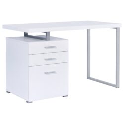 Reversible 3 Drawer Office Computer Desk With Metal Frame - White