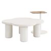 Modern Coffee Table (Set of 2), Irregular Shape Coffee Table With Four Roman Column Legs And End Table With Glass Top For Living Room - White - Image 9