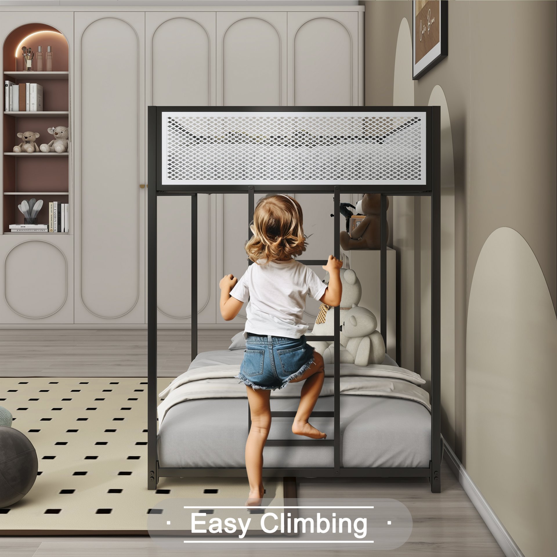 Adam - Twin Over Twin Bunk Guard Rail - Black With White Mesh - Image 6