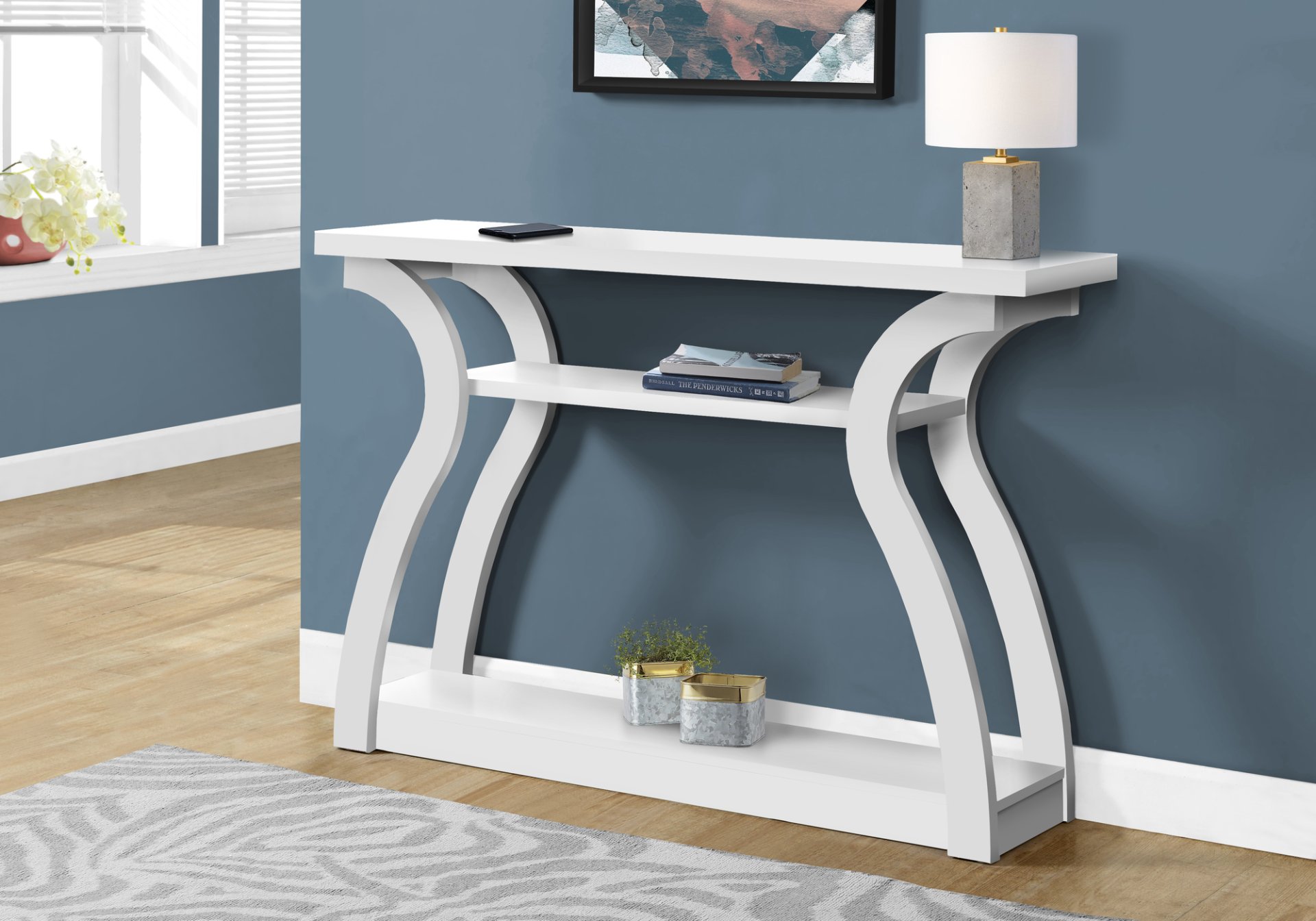 Accent Console Table For Entryway, Contemporary Convenient Design - White - Image 2