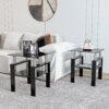 Modern Tempered Glass Tea Table, End Square Table For Living Room (Set of 2) - Black - Image 4