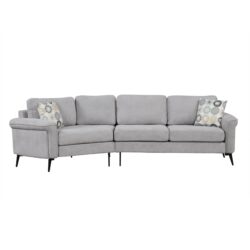 Upholstered 3 Seater Sofa With Curved Design And 2 Printed Pillows Chenille - Gray