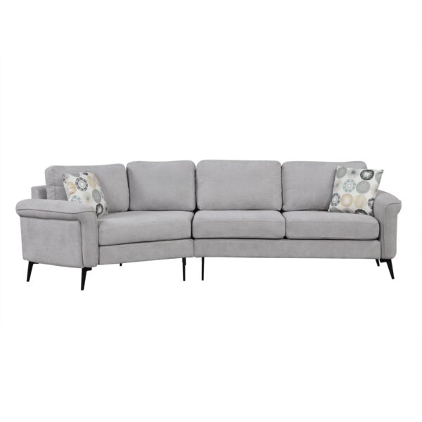 Upholstered 3 Seater Sofa With Curved Design And 2 Printed Pillows Chenille - Gray