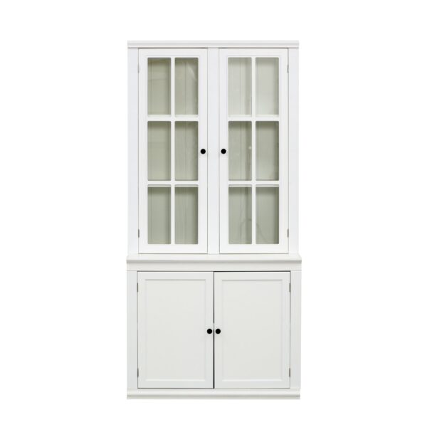 Retro Style Hutch Cabinet With Double Glass Doors, China Cabinet For Home, Office, Or Studio - White