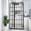 Frameless Pivot Shower Door With Pattern Glass, Open Entry Design - Matte Black - Image 8