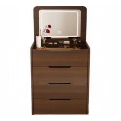 3 In 1 Vanity Desk With Flip Top Mirror, Compact Makeup Table With Glass Top And 3 Drawers For Bedroom - Walnut