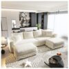 Plush Corduroy 4 Seat Sofa, Modern Comfy Upholstered Sofa Cloud Couch, Deep Seat Couches With Soft Pillows And 3 Ottomans, Convertible Sofa Lounge Chair, For Living Room, Apartment, Office - Beige - Image 8