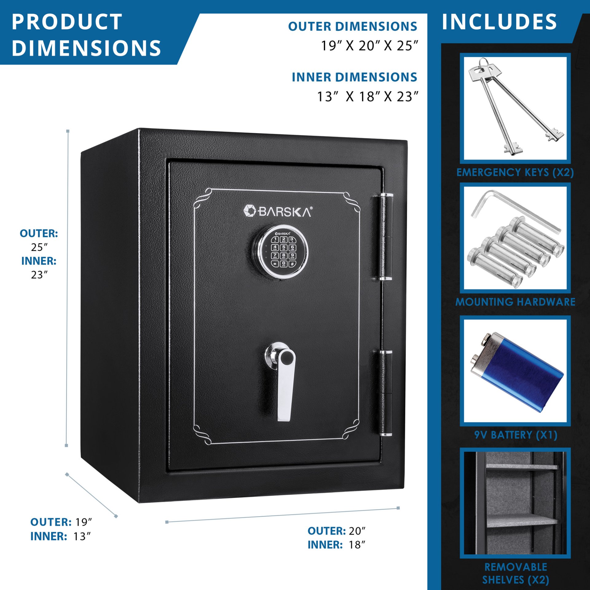 3.51 Cubic Ft Fireproof Safe Vault - Black - Image 3